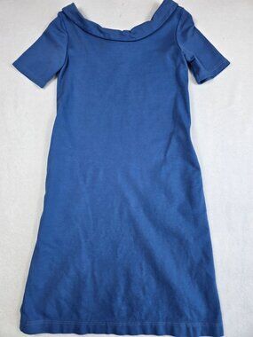 Le Muse Blue Short-Sleeve Dress Bow Detail & Pockets XS Womens Cotton Blend